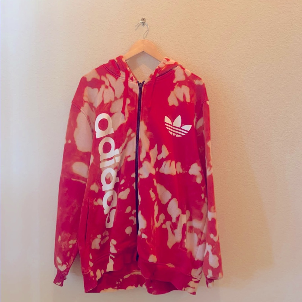 Red Adidas acid washed style oversized 2XL zipped jacket